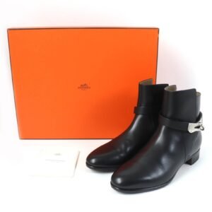 HERMES short boots 162133Z leather black Neo 37 | AlmaBagz