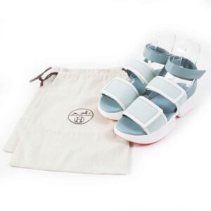HERMES Sandals 231219Z leather Light blue white | AlmaBagz