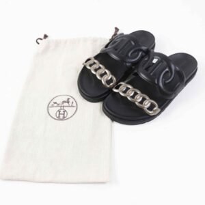 HERMES Sandals leather black extra 39 | AlmaBagz