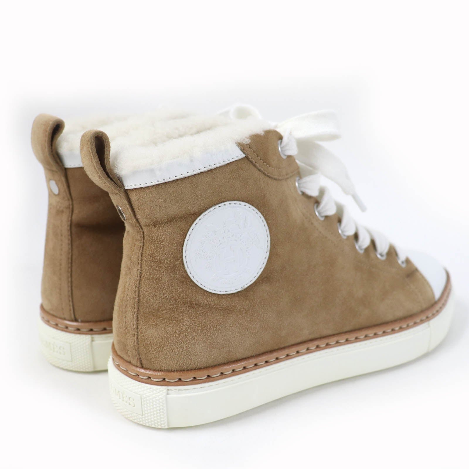 HERMES High cut sneakers Mouton light brown Jimmy 35.5 | AlmaBagz