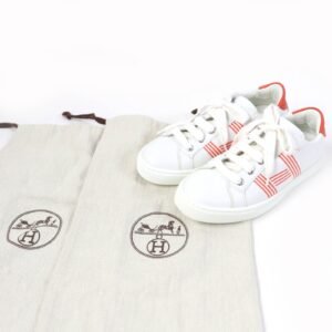 HERMES Low cut sneakers leather White orange Avantage 35 | AlmaBagz