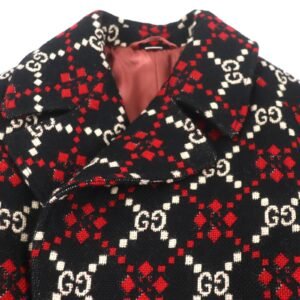 GUCCI Double chester coat 535769 Outer: 100% wool, Lining: 68% rayon, Lining: 32% silk Black red GG diamond Diamond Wool Coat mens 50 Used | AlmaBagz