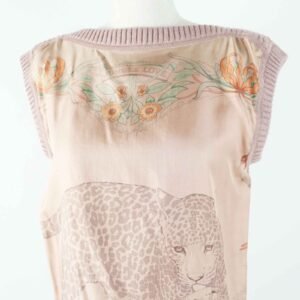 HERMES one piece Main: 100% silk, Main: 100% alpaca pink JUNGLE LOVE Women 36 Used | AlmaBagz