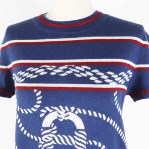 HERMES Short sleeve knit 3E2615D4 Main: 48% cashmere, Main: 48% silk, Main: 3% nylon, Main: 1% polyurethane, Part: 50% cashmere blue Canoe Women 36 Used | AlmaBagz