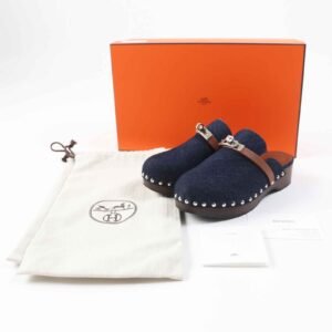 HERMES Sandals Main: Denim, Part: Leather, Part: Wood Indigo blue Carlotta Women 35 Used | AlmaBagz