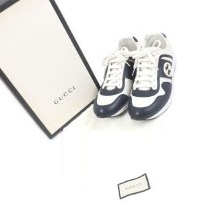 GUCCI Low cut sneakers 426184 Main: Leather Navy white mens 8 1/2 Used | AlmaBagz