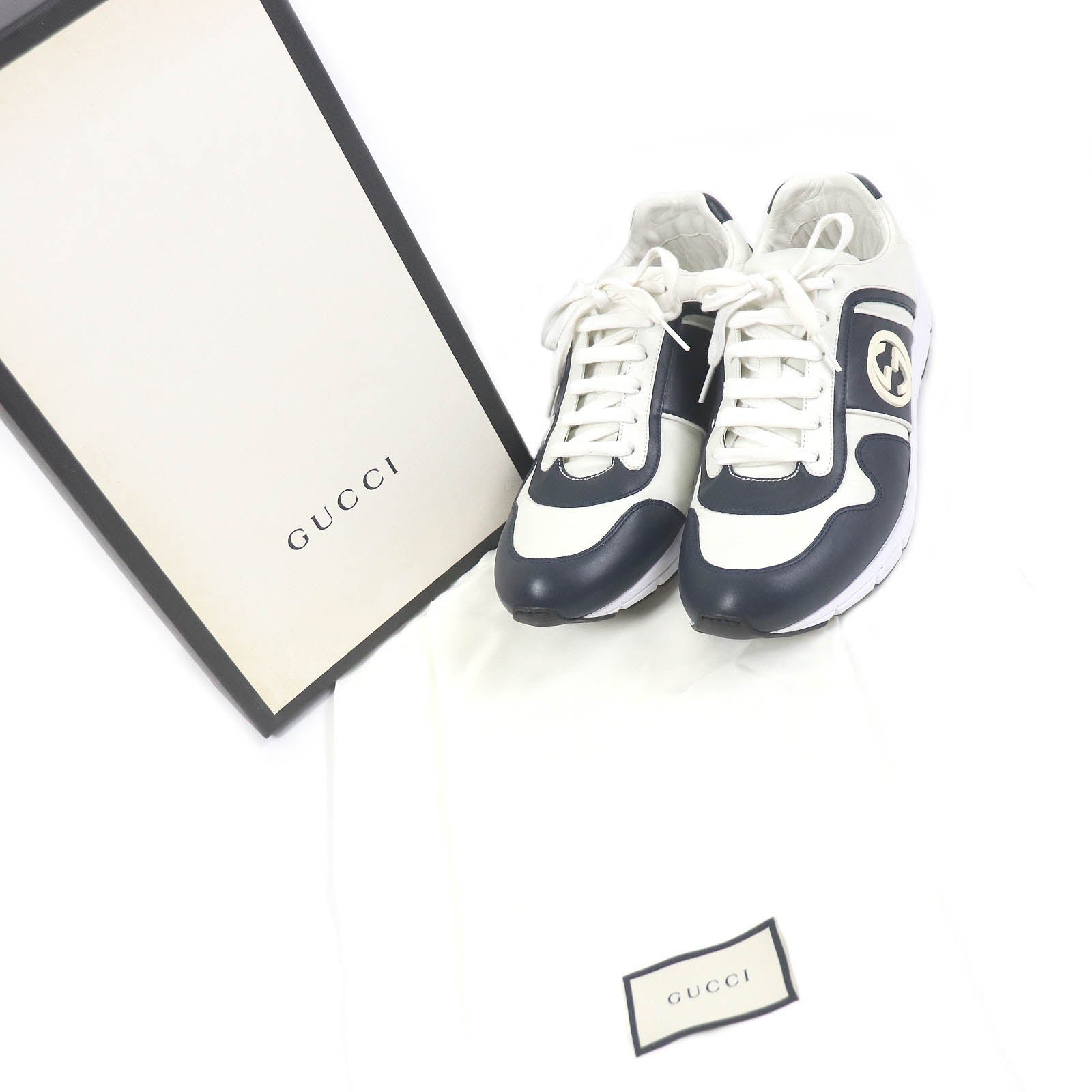 GUCCI Low cut sneakers 426184 Main: Leather Navy white mens 8 1/2 Used | AlmaBagz