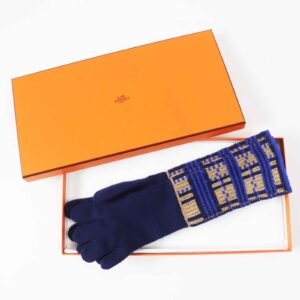 HERMES gloves Main: 100% cashmere Navy Brown Blue GANTS FEMME SLALOM MAILLE Women S Used | AlmaBagz