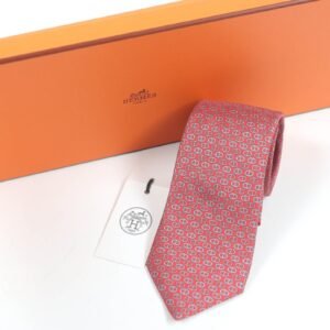HERMES tie Main: 100% silk Rouge Gris mens Used | AlmaBagz