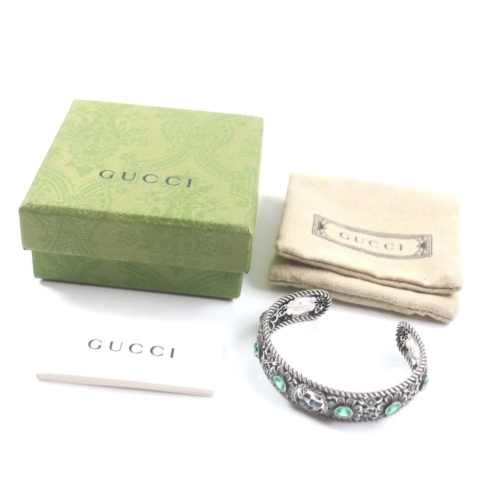 GUCCI bracelet Main: AG925 Silver Green Crystal Floral Interlocking G mens 16 Used | AlmaBagz