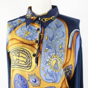 HERMES tops silk Navy L | AlmaBagz