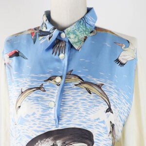 HERMES Short sleeve polo shirt Main: 100% silk, Main: 85% cotton, Main: 15% cashmere Light blue white The Precious Life of the Mediterranean Women M Used | AlmaBagz