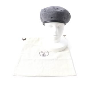 HERMES beret H212010N Outer: 100% cashmere, Part: Sheepskin, Part: 100% polyester, Lining: 65% rayon, Lining: 35% silk gray Women 57 Used | AlmaBagz
