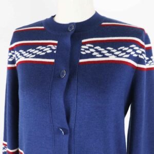 HERMES cardigan 3E2715D4 Outer material: 48% cashmere, Outer material: 48% silk, Outer material: 3% nylon, Outer material: 1% polyurethane, Part: 50% cashmere Blue Ivory Red Women 34 Used | AlmaBagz
