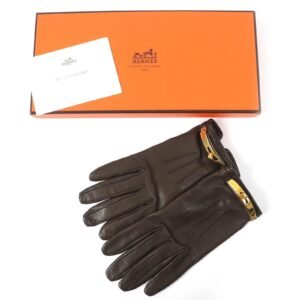 HERMES gloves Main: Leather Dark brown Women 7 1/2 Used | AlmaBagz