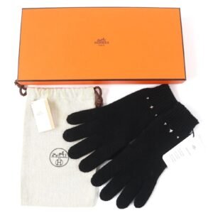 HERMES gloves Main: 98% cashmere, Main: 2% polyester black Darling Meador Women S Used | AlmaBagz
