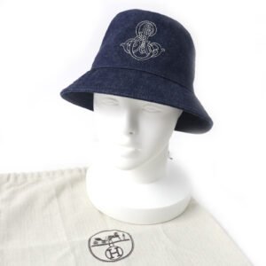 HERMES hat H241059N Outer: 100% cotton, Lining: 54% cotton, Lining: 46% silk, Part: 56% cotton, Part: 44% rayon Indigo blue Harper Emile Women 58 Used | AlmaBagz