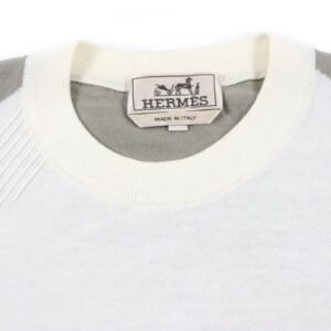 HERMES Short sleeve knit Main: 85% cotton, Main: 15% cashmere Ivory gray mens XS Used | AlmaBagz