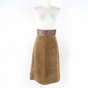 GUCCI flare skirt 626888 Main: Cowhide, Lining: Rayon 68%, Lining: Silk 32%, Part: Acrylic 46%, Part: Wool 46% Brown Women 36 Used | AlmaBagz