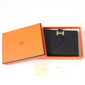 HERMES Bifold Wallet Epsom black Bean compact | AlmaBagz