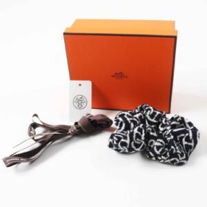 HERMES hair accessory Main: Cashmere, Main: Silk Navy white Claudia Women Used | AlmaBagz