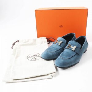 HERMES loafers 222067Z Main: Suede leather blue Women 38 Used | AlmaBagz