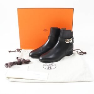 HERMES short boots leather black Neo 35 1/2 | AlmaBagz
