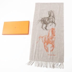 HERMES Scarf Main: 100% cashmere Greige Orange Gallop Pirouette mens Used | AlmaBagz