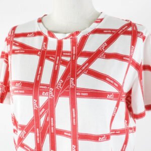 HERMES Short sleeve T-shirt cotton White red Margiela period Bolduc Ribbon Pattern | AlmaBagz