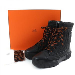 HERMES Ankle boots 232064Z leather Black orange fresh 38.5 | AlmaBagz