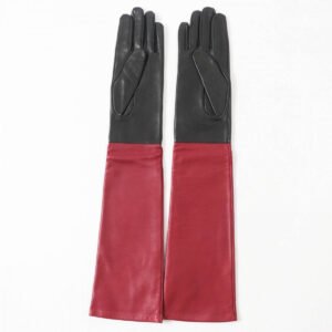 HERMES gloves Lamb leather Black Bordeaux 7 | AlmaBagz