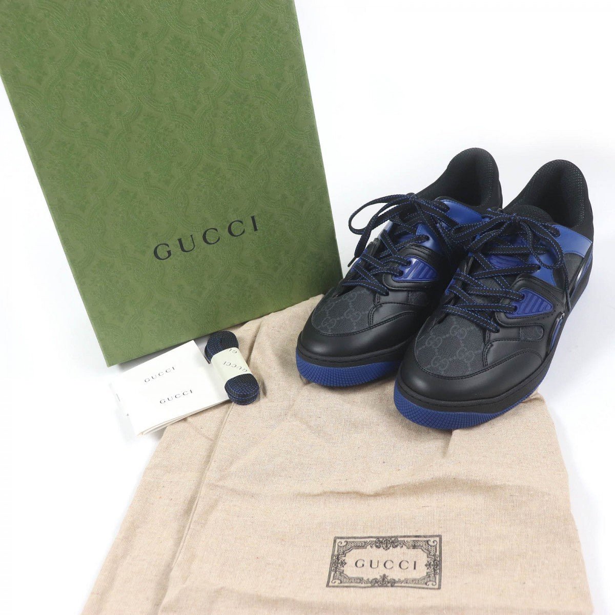 GUCCI Low cut sneakers 724004 Part: Leather Black blue mens 7.5 Used | AlmaBagz