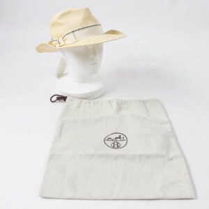 HERMES hat Straw Natural navy | AlmaBagz