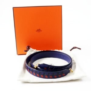 HERMES Shoulder strap Main: Leather Blue Black Brown bandouliere trace de cuir Women Used | AlmaBagz