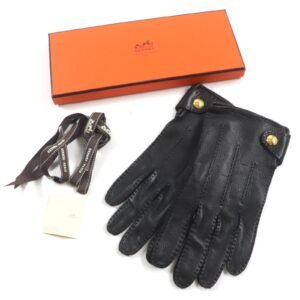 HERMES gloves Lamb leather Dark brown 8.5 | AlmaBagz