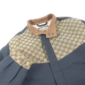 GUCCI Blouson 742855 Main: 100% cotton, Part: 70% cotton, Part: 30% polyester, Sleeve lining: 100% rayon Charcoal type Cotton Canvas GG Supreme Jacket mens 50 Used | AlmaBagz