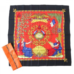 HERMES scarf Main: 100% silk black red multicolor 1789 LIBERTE EGALITE FRATERNITE REPUBLIQUE FRANCAISE 1789 Commemorating the French Revolution Women Used | AlmaBagz