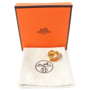 HERMES Earring Epsom Orange gold Olympe PM ear cuff Women Used | AlmaBagz