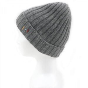 HERMES Knit cap Main: 80% cashmere, Main: 20% silk, Part: sheep leather gray mens M Used | AlmaBagz