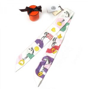 HERMES scarf Main: 100% silk, - White pink Twilly Garde Robe Pop Garde Robe Pop Women Used | AlmaBagz