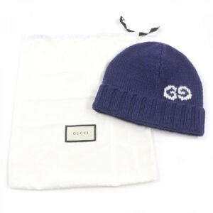GUCCI Knit cap 602886 wool Navy GG LOGO KNIT BAENIE M | AlmaBagz