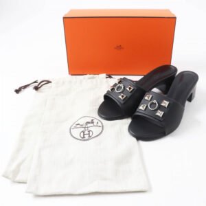 HERMES Sandals leather black DREAMY 37 | AlmaBagz