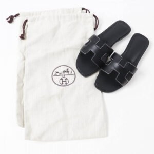 HERMES Sandals leather black Oran 37 | AlmaBagz