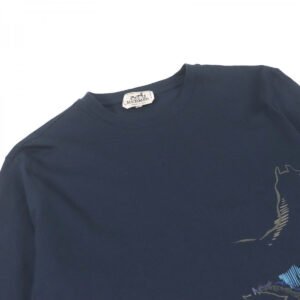 HERMES Short sleeve T-shirt cotton Navy caval card M | AlmaBagz