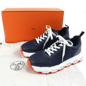HERMES sneakers leather Navy White Orange Impulse 41 | AlmaBagz