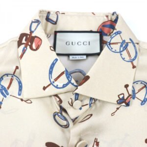 GUCCI Long sleeve shirt 586940 silk beige ZACME 50 | AlmaBagz