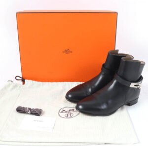 HERMES short boots leather black Neo 36.5 | AlmaBagz