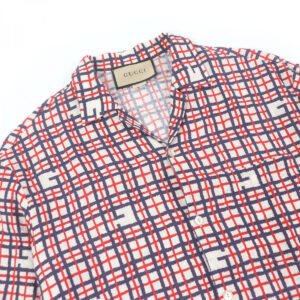 GUCCI Short sleeve shirt 742706 linen Red navy 48 | AlmaBagz