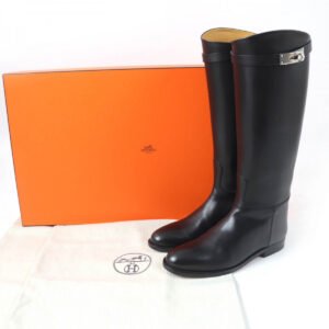 HERMES Knee-high boots leather black 37 | AlmaBagz