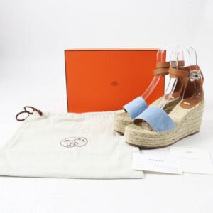 HERMES Sandals denim Light Blue Natural TIVOLI 37 | AlmaBagz